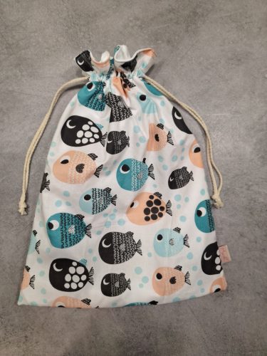 Frissen tartó kenyeres textil zsák, Halas mintával, Méret: 32x42 cm vagy 25x29 cm