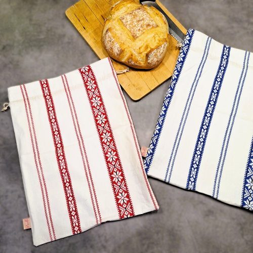 Frissen tartó kenyeres textil zsák, "Retro szőttes" mintával piros, Méret: 32x42 cm vagy 25x29 cm