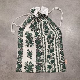   Frissen tartó kenyeres textil zsák, "Retro szőttes" mintával zöld, Méret: 32x42 cm vagy 25x29 cm