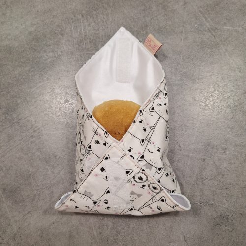 "Fehér Cicás"- Újrahasználható, mosható, pamut textil szalvéta, Újraszalvéta, Re-szalvéta, mérete 27x27cm