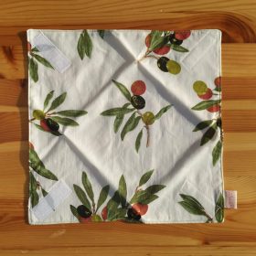   "olajbogyós"- Újrahasználható, mosható, pamut textil szalvéta, Újraszalvéta, Re-szalvéta, mérete 27x27cm