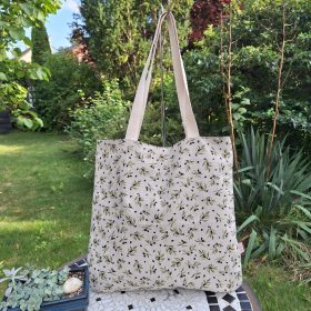   Oliva mintás vászontáska béléssel (zöld-fehér pöttyös béléssel, zsebbel)