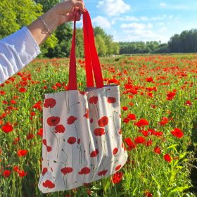   Pipacs mintás vászontáska béléssel (szürke-fehér pöttyös béléssel, zsebbel)