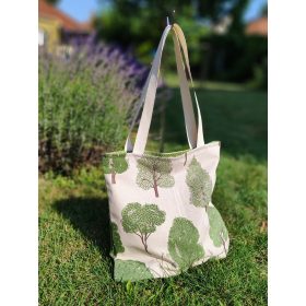 Vászontáska Zöld lomb (pöttyös béléssel, zsebbel)